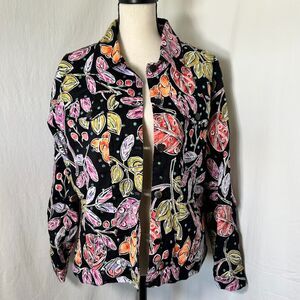 Vintage Sequin 90s Jacket Floral Black Denim Stretch Cotton REDD Jeans Size 12